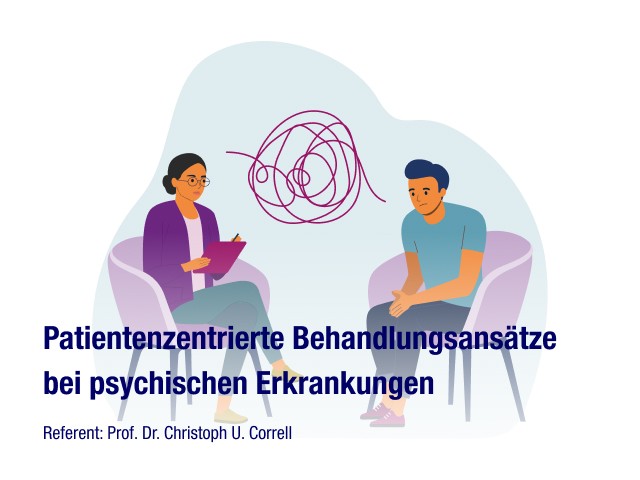 Illustration einer Therapeutin und eines Patienten im Gespräch